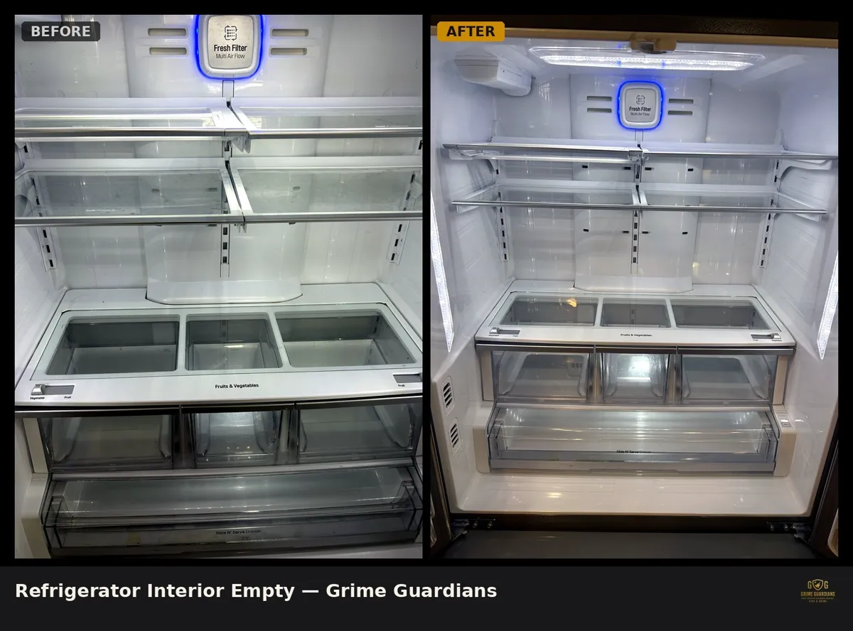 Before and after: refrigerator interior detail-cleaned for a move-out