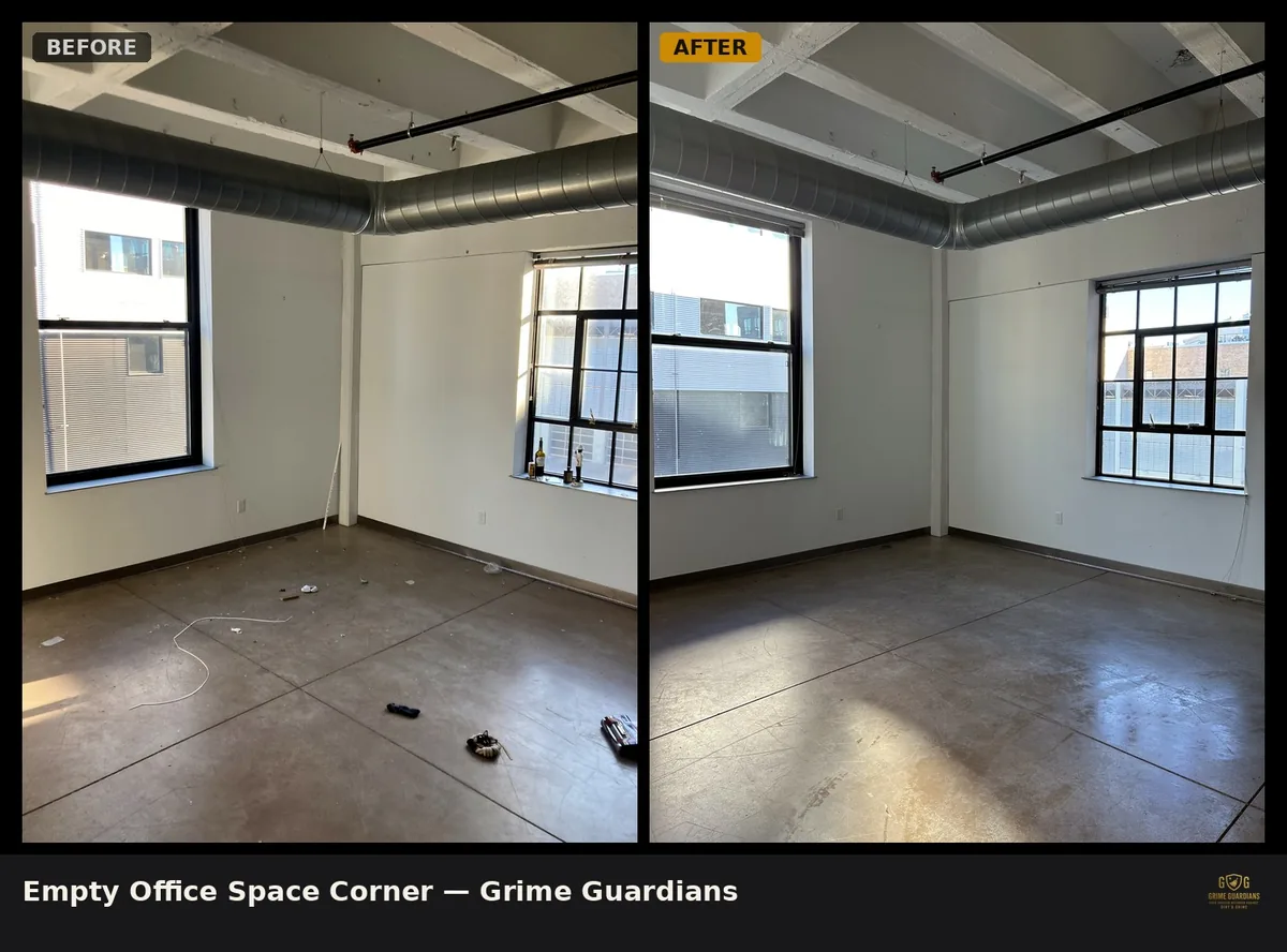 Before and after: an office floor cleaned by Grime Guardians