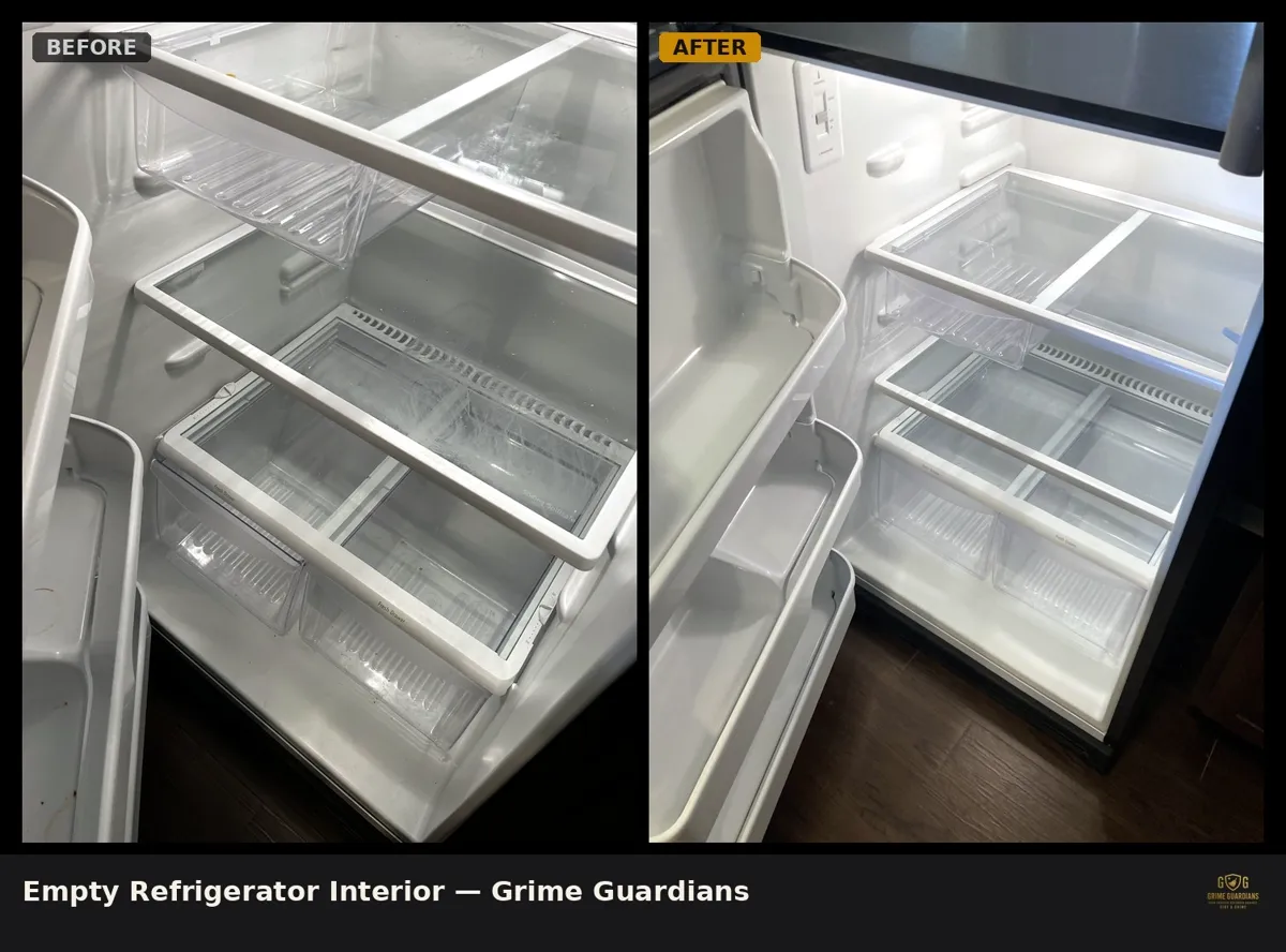 Before and after: refrigerator interior deep-cleaned for a move-out